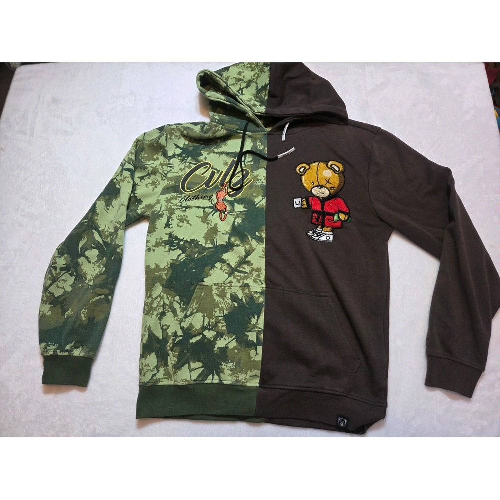 158- Civilized Clothing Camo Color Block Hoodie Bear Graphic Men's Size L